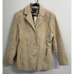 Shaver Lake Y2K Womens Genuine Leather Blazer Tan Button Front Jacket Size‎ L